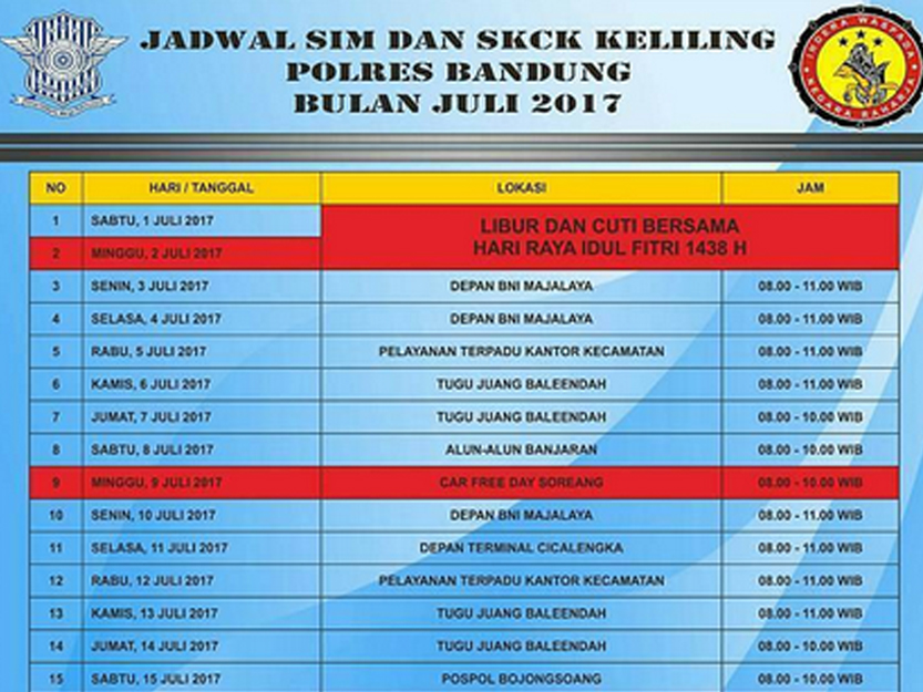 Jadwal SIM Keliling Bandung Juli 2017 Lengkap - SIM KELILING