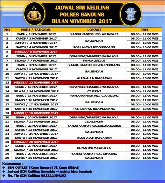 Jadwal SIM Keliling Bandung Desember 2017 - SIM KELILING