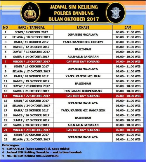 Jadwal Layanan SIM Keliling Polres Bandung Bulan Mei 2025