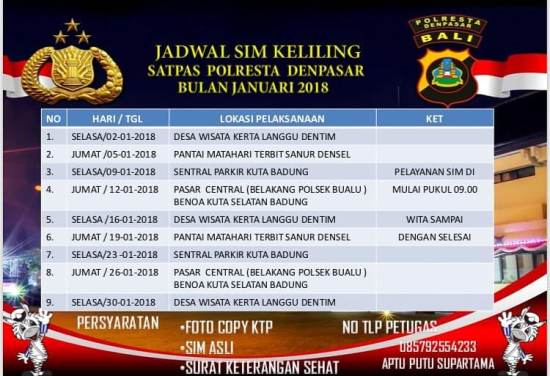 Jadwal SIM Keliling Bali Mei 2025