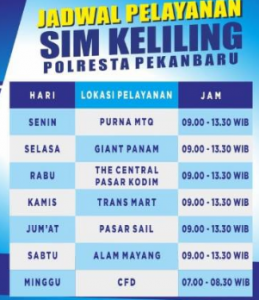 jadwal sim keliling Pekanbaru 2024