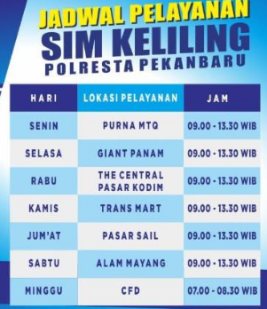 jadwal sim keliling Pekanbaru 2025