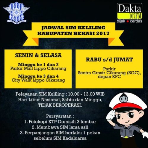 Jadwal SIM Keliling Kota Bekasi Mei 2024