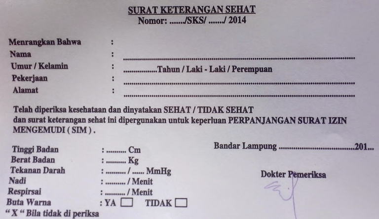 Surat Keterangan Sehat untuk Perpanjangan SIM, CPNS, Lamar