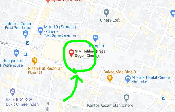 Lokasi layanan SIM Keliling Kota Depok CInere