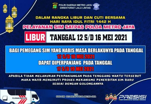 Pelayanan SIM Satpas untuk perpanjangan SIM di Masa Libur Lebaran Idul Fitri 2025