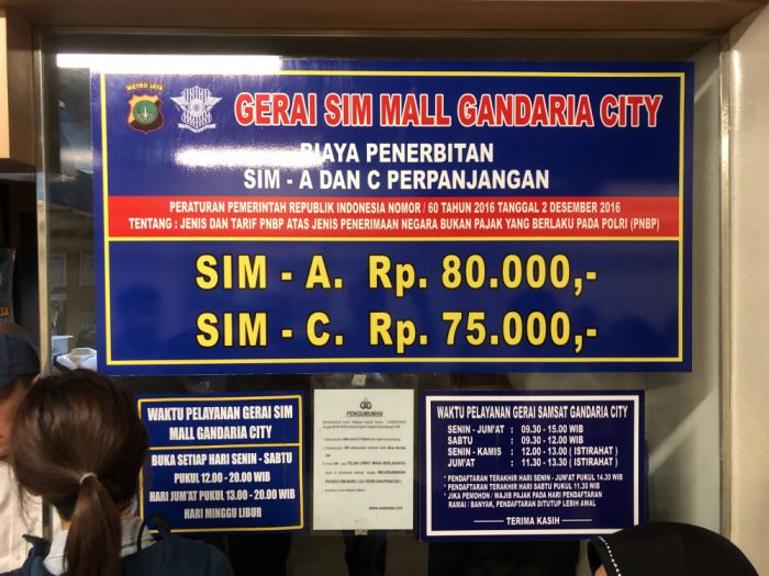 Biaya membuat SIM di SIM Corner