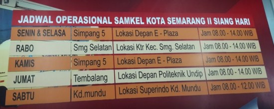 Jadwal Operasional Samkel Kota Semarang II Siang Hari