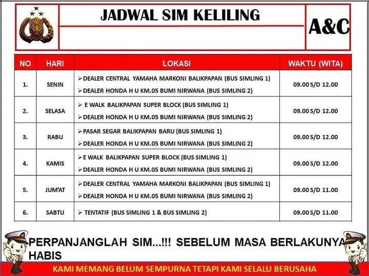 Jadwal SIM Keliling Balikpapan Mei 2024