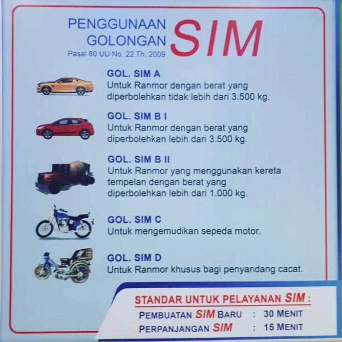 Kategori SIM berdasarkan kendaraan