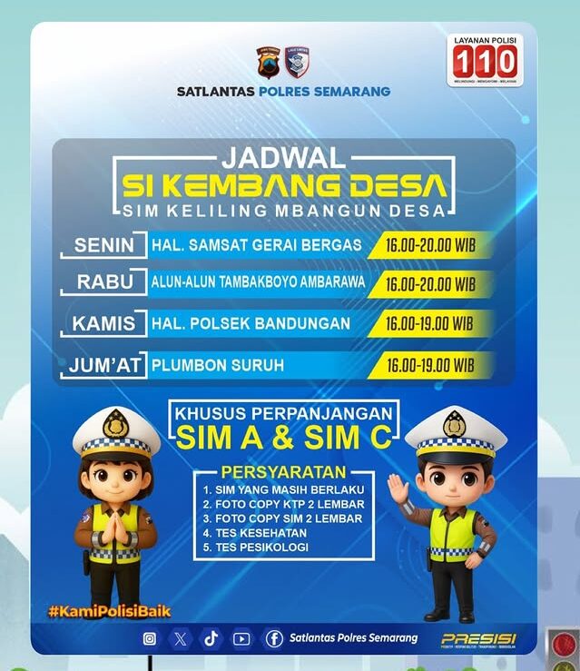 Jadwal Si Kembang Desa SIM Keliling Mbangun Desa Semarang